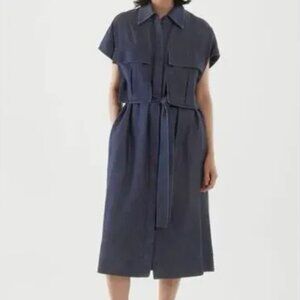 COS Denim Utility Midi Shirt Dress Indigo Blue Organic Cotton Tencel Size 12